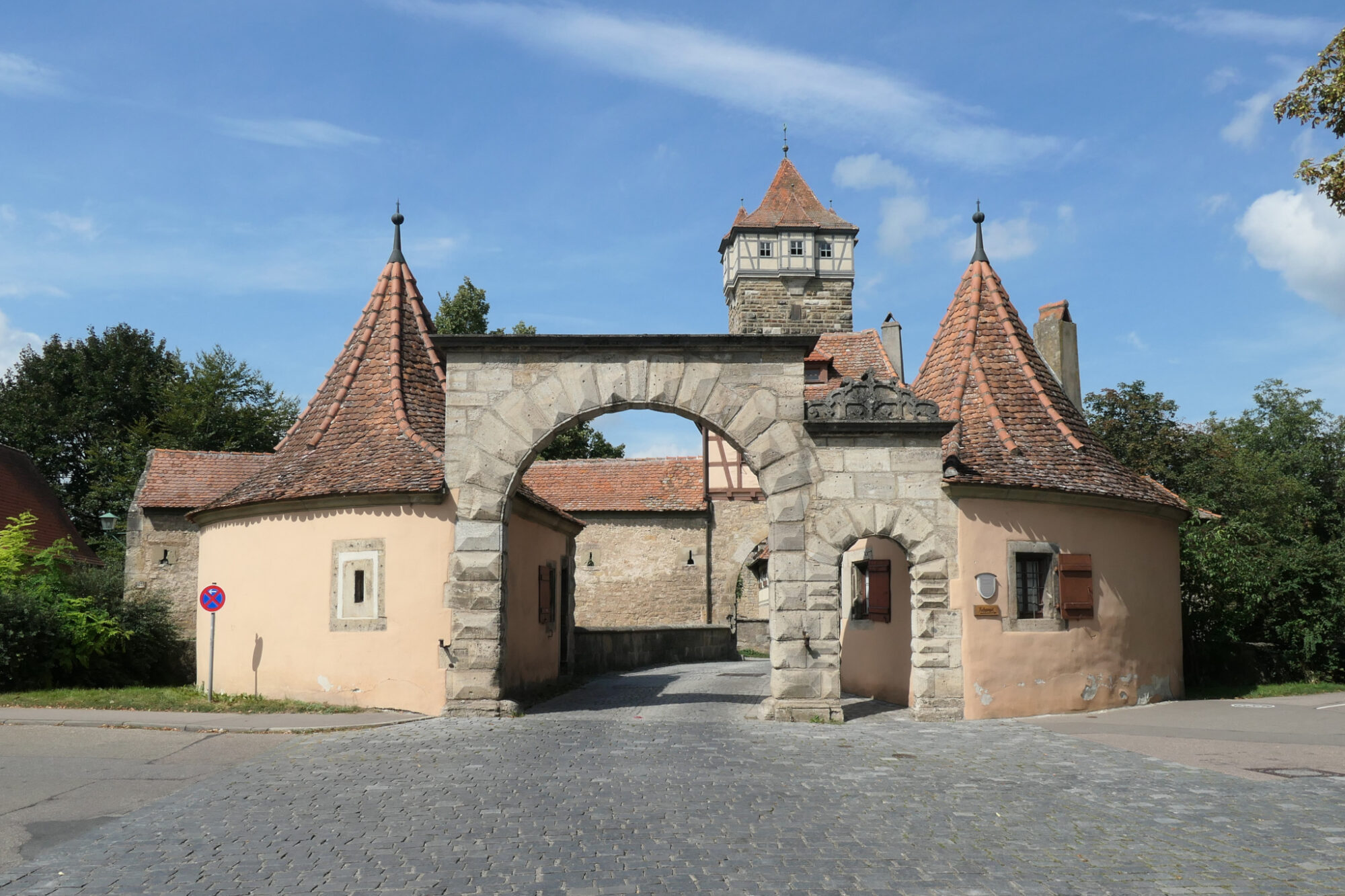 One of Rothenburg's city gates with Röderturm in the background.