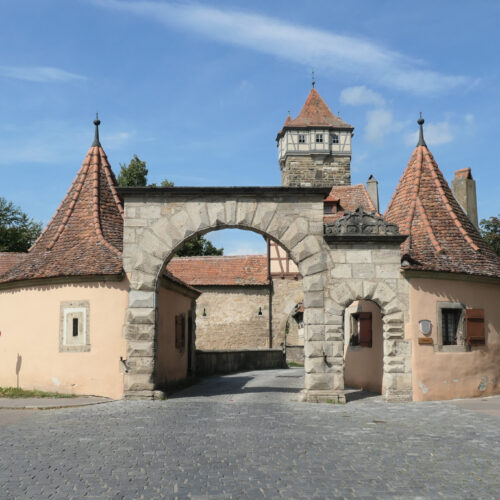 One of Rothenburg's city gates with Röderturm in the background.